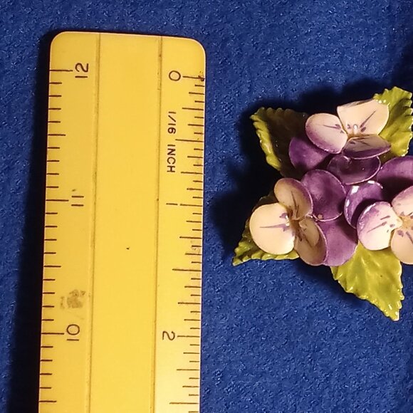 Vintage Coalport Brooch Floral Purple Green Porcelain Pin Fine Bone China - Picture 7 of 16